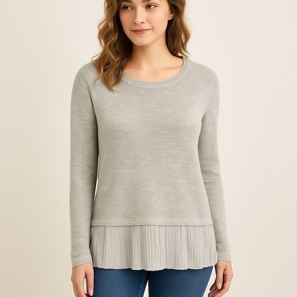 Abercrombie & Fitch Oversized Sparkling Knit with Pleated Chiffon Hem Sweater